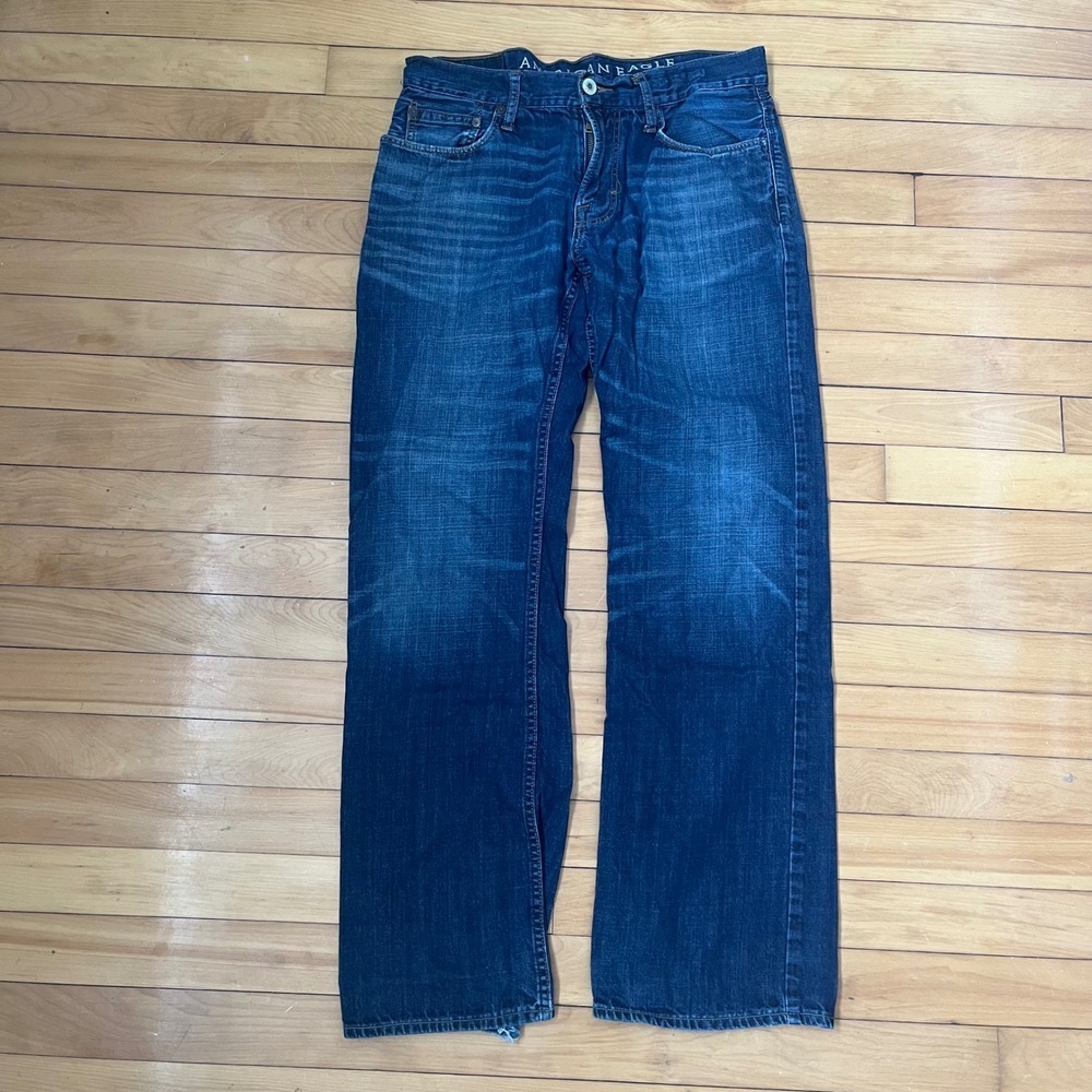 American Eagle Mens Low Rise Bootcut Jeans Dark Wash Blue 32x34
